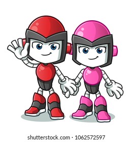 robot humanoid couple mascot vector cartoon illustration