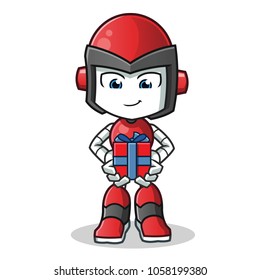 robot humanoid give a present mascot vector cartoon illustration