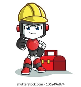 robot humanoid handy man vector cartoon illustration