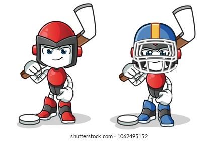 robot humanoid hockey mascot vector cartoon illustration