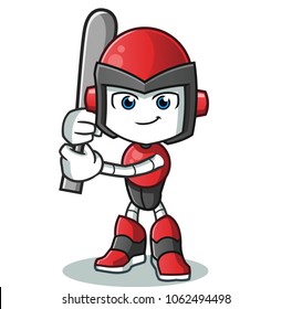 robot humanoid holding a bat mascot vector cartoon illustration