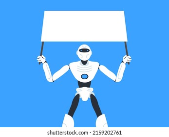 robot humanoid holding blank white sogn placard vector illustration