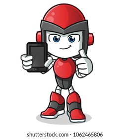 robot humanoid holding phone mascot vector cartoon illustration