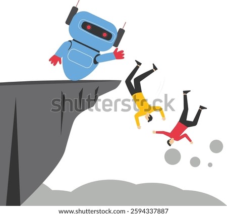 robot humanoid kicking a businessman to abyss

