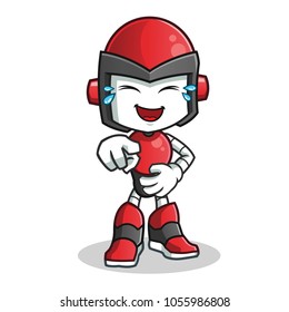 robot humanoid laughing loudly mascot vector cartoon illustration
