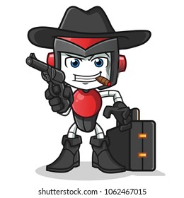 robot humanoid mafia mascot vector cartoon illustration