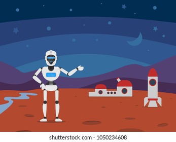 robot humanoid on mars planet station