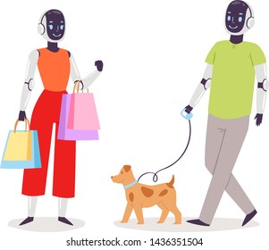 Robot humanoid people vector futuristic robotic cartoon characters cybernetic cyber life technology illustration set of robotically person isolated on white background