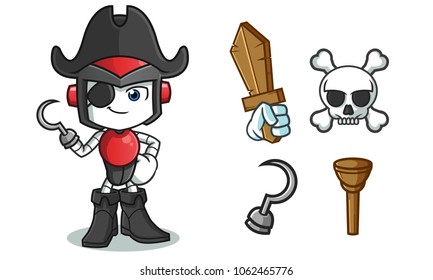 robot humanoid pirate mascot vector cartoon illustration