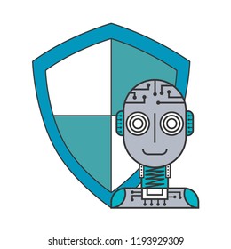 robot humanoid with shield isolated icon