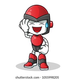 robot humanoid smiling face with cold sweat mascot vector cartoon illustration
