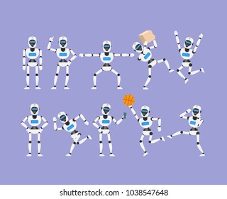 robot humanoid in various poses set