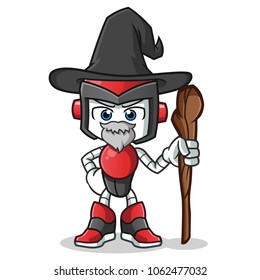 robot humanoid witch mascot vector cartoon illustration