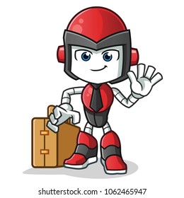 robot humanoid worker holding suitcase mascot vector cartoon illustration