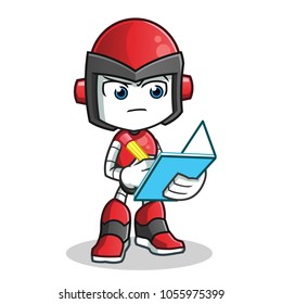 robot humanoid writing mascot vector cartoon illustration