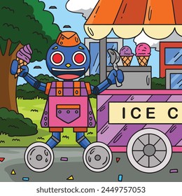 Robot Ice Cream Vendor Colored Cartoon 