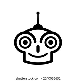 Robot icon. Black contour linear silhouette. Front view. Editable strokes. Vector simple flat graphic illustration. Isolated object on a white background. Isolate.