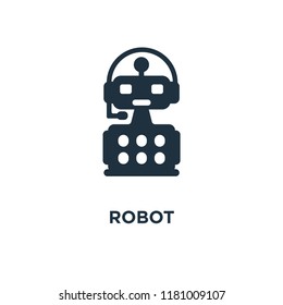 Robot icon. Black filled vector illustration. Robot symbol on white background. Can be used in web and mobile.