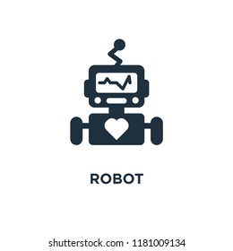 Robot icon. Black filled vector illustration. Robot symbol on white background. Can be used in web and mobile.