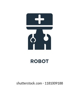 Robot icon. Black filled vector illustration. Robot symbol on white background. Can be used in web and mobile.