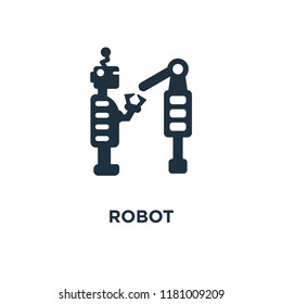 Robot icon. Black filled vector illustration. Robot symbol on white background. Can be used in web and mobile.