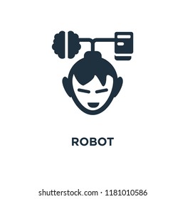Robot icon. Black filled vector illustration. Robot symbol on white background. Can be used in web and mobile.