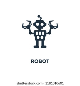 Robot icon. Black filled vector illustration. Robot symbol on white background. Can be used in web and mobile.
