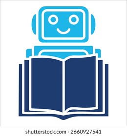 Icono De Robot En Diseño Plano Monocromo Azul, Ilustración vectorial.