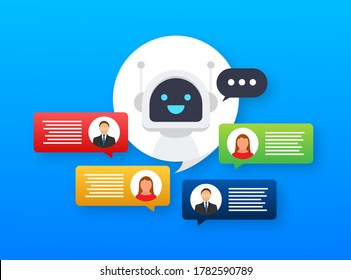 Robot icon. Bot sign design. Chatbot symbol concept. Voice support service bot. Online support bot. Vector illustration.