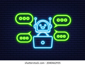 Robotersymbol. Bot Signature Design. Chatbot-Symbol-Konzept. Voice Support Service Bot. Neonsymbol. Online-Support-Bot. Vektorgrafik.