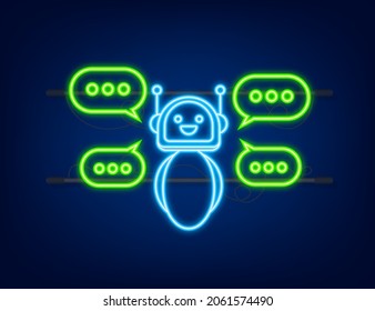 Robot icon. Bot sign design. Neon icon. Chatbot symbol concept. Voice support service bot. Online support bot. Vector illustration