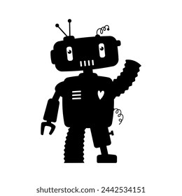Robot icon. Cartoon, character. Black silhouette. Front view. Vector simple flat graphic illustration. Isolated object on a white background. Isolate.