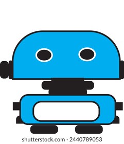 Robot icon. Chatbot icon. Cute smiling bot. Outline robot sign in blue circle. Vector flat line cartoon illustration isolated on white background. 