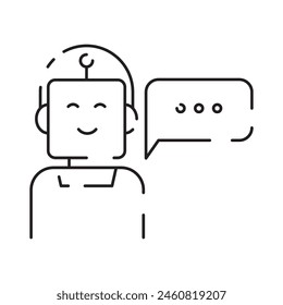 Robot icon. Chatbot icon. Cute smiling bot. Outline robot sign. Vector flat line cartoon illustration. Voice support service bot. Virtual online support