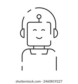 Robot icon. Chatbot icon. Cute smiling bot. Outline robot sign. Vector flat line cartoon illustration. Voice support service bot. Virtual online support