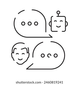Robot icon. Chatbot icon. Cute smiling bot. Outline robot sign. Vector flat line cartoon illustration. Voice support service bot. Virtual online support