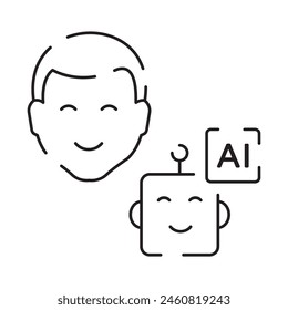 Robot icon. Chatbot icon. Cute smiling bot. Outline robot sign. Vector flat line cartoon illustration. Voice support service bot. Virtual online support