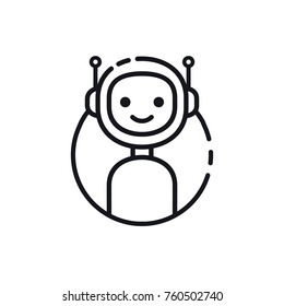 Robot icon. Chatbot outline icon. Cute smiling robot. Vector modern line robot character illustration isolated on white background