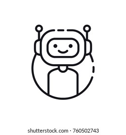 Robot icon. Chatbot outline icon. Cute smiling robot. Vector modern line robot character illustration isolated on white background