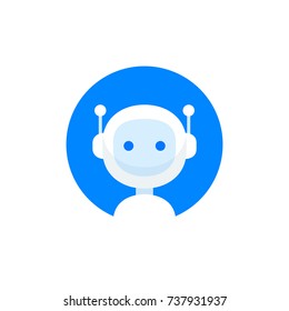 Robot icon in circle. Chatbot sign design. Voice support service bot. Online support bot. Modern flat style cartoon character illustration isolated on white