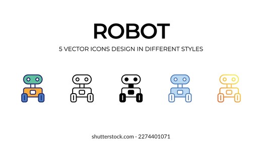 robot Icon Design in Five style with Editable Stroke. Line, Solid, Flat Line, Duo Tone Color, and Color Gradient Line. Suitable for Web Page, Mobile App, UI, UX and GUI design.