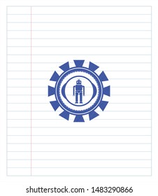 robot icon drawn with pen strokes. Blue ink. Vector Illustration. Detailed.