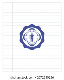 robot icon emblem with pen effect. Blue ink. Vector Illustration. Detailed. 