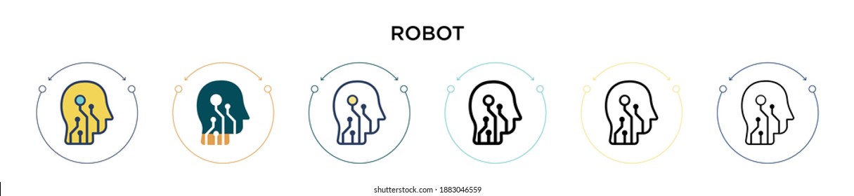 Robot icon in filled, thin line, outline and stroke style. Vector illustration of two colored and black robot vector icons designs can be used for mobile, ui, web