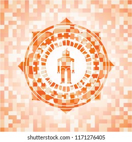 robot icon inside abstract orange mosaic emblem with background