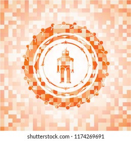 robot icon inside abstract orange mosaic emblem with background