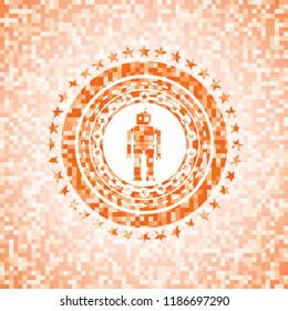 robot icon inside abstract orange mosaic emblem
