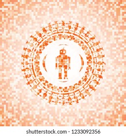 robot icon inside abstract orange mosaic emblem