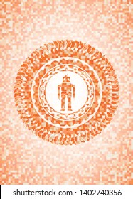 robot icon inside abstract orange mosaic emblem with background