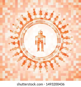robot icon inside abstract orange mosaic emblem